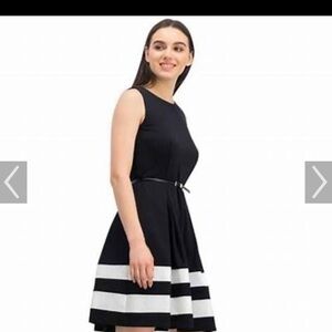 Calvin Klein Black and White Belted  Dress 16 sleeveless pleats